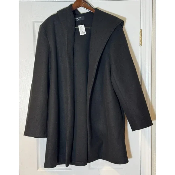 Love Tree Black Fleece Hooded Wrap Coat Women's Plus 3X - BELT MISSING - Picture 2 of 8